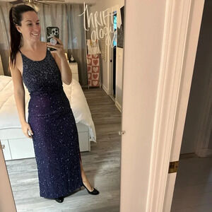 Cache Maxi Gown Dress 100% Silk Slip Beaded Pink Purple Formal 90s Y2K Small